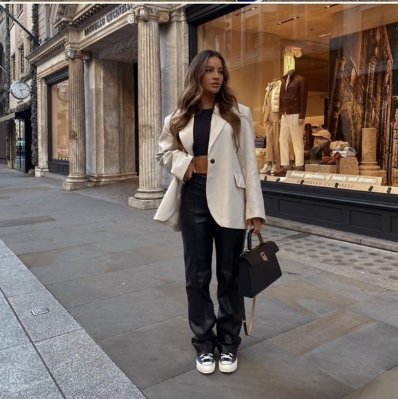 Zara * Faux Leather Straight Wide  Pants - Picture 3 of 16